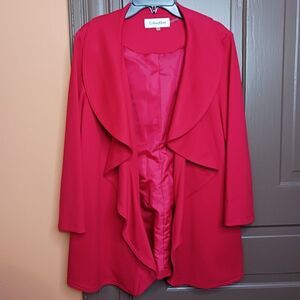 Calvin Klein Ruffle Suit Cardigan Women's size 14 Petite Bright Red Color